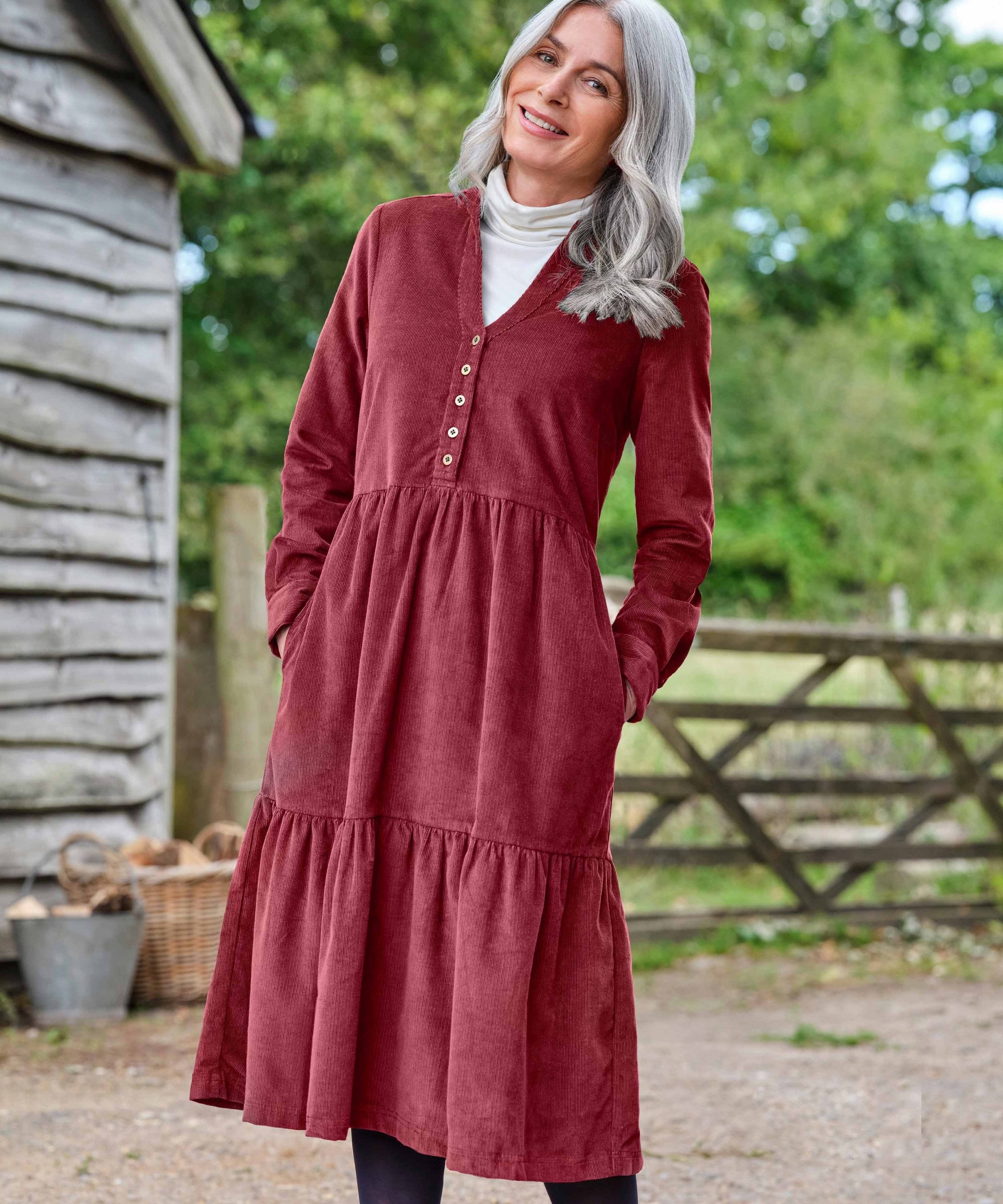 Tiered shirt Dress in soft needlecord – Withnell